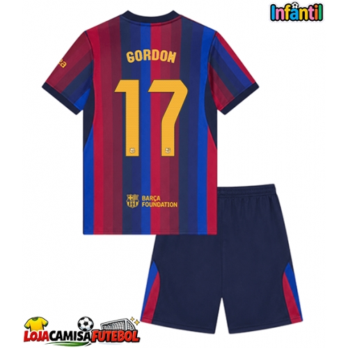 Camisa de Futebol Barcelona Anthony Gordon #17 Equipamento Principal Infantil 2026-27 Manga Curta (+ Calças curtas)